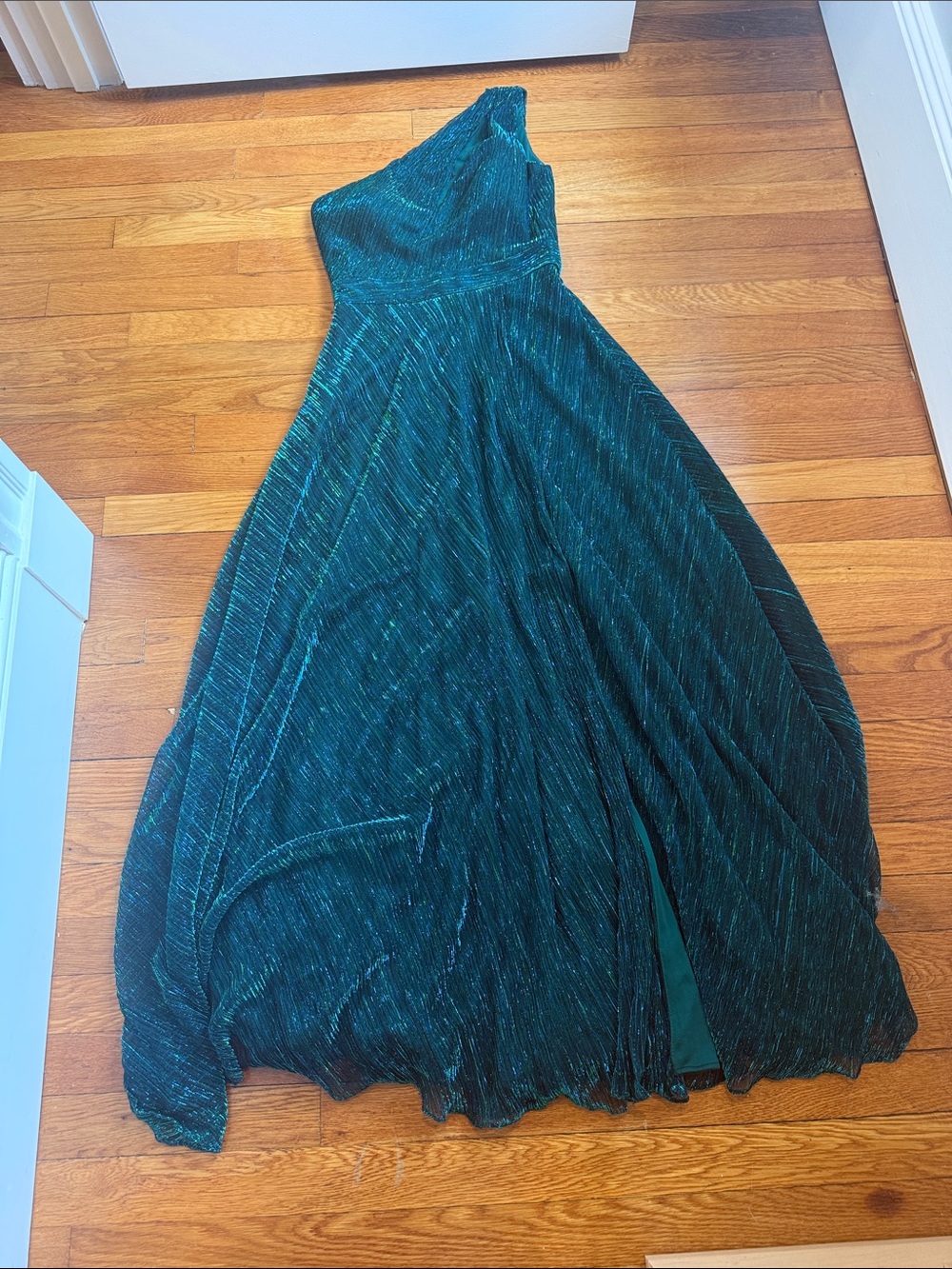 Aqua Teal One-Shoulder Evening Gown